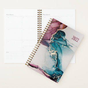 Agenda Marble Abstrato Azul Cor-de-rosa Personalizado Sem