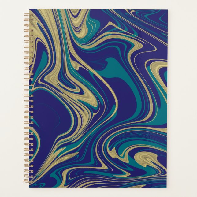Agenda Marble Liquid Faux Dourado Azul esverdeado (Frente)