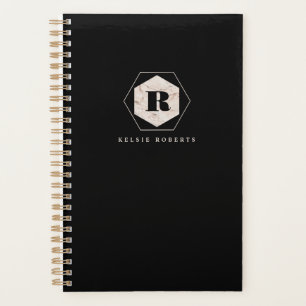 Agenda Marble Monograma Mensal Preto Semanal