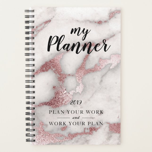 Agenda Marble Rosa Dourado Glam Planner (Frente)