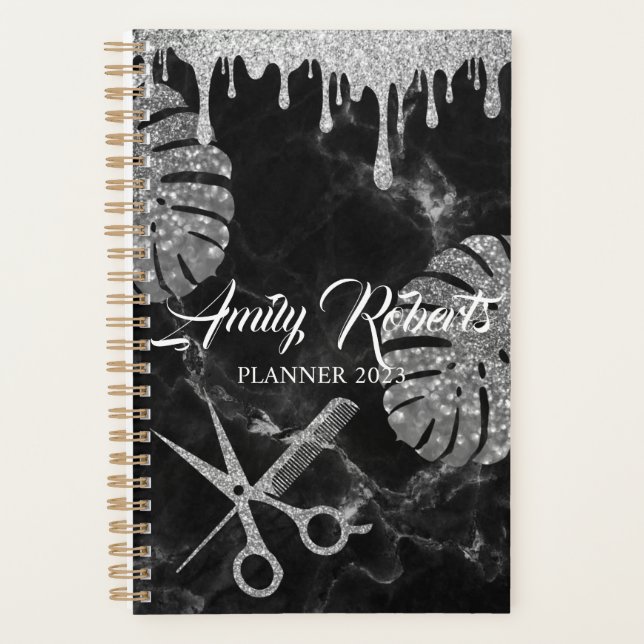 Agenda Marble Silver com Planner de Salão (Frente)