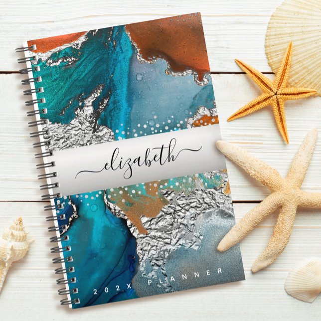 Agenda Marble watercolor prata turquesa laranja (Criador carregado)