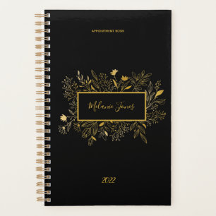 Agenda Marcação a preto ouro botânico Notebook 2022 Pla