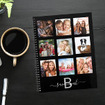 Agenda Marcação do monograma de colagem de foto preta 202<br><div class="desc">Faça sua própria colagem de fotos da família como presente ou para você mesmo. Use quatro, 9 das suas fotos favoritas de sua família, amigos, destino de viagem de sonho ou animal de estimação! Personalize e adicione um nome e sua letra monográfica. O nome é escrito com um moderno estilo...</div>