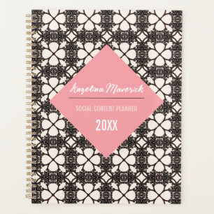 Agenda Marcador de texto Cor-de-rosa Padrão Floral Preto