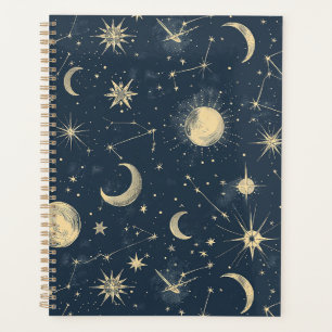 Agenda Marfim Antigo Mapa Celestial da Lua Estrela Azul-M