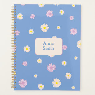 Agenda Margaridas Amarelas Roxas em Azul em Padrão Floral