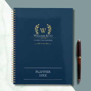 Agenda Marinho Azul Azul Dourado Laurel Clássico Monogram