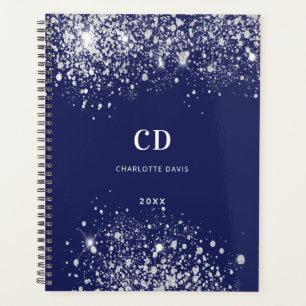 Agenda Marinho azul dourado dourado dourado nome monogram