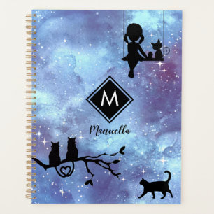 Agenda Marinho Blue Watercolor Galaxy Girl Personalizável
