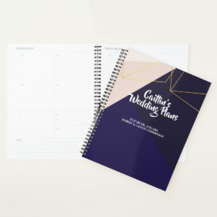 Agenda Marinho branco rosa azul e ouro geometrPlanejador 