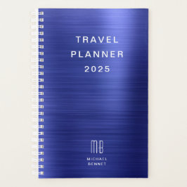 Agenda Marinho de Monograma Elegante Viagem Azul