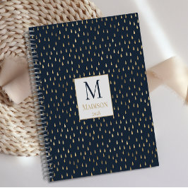 Agenda Marinho Dourado Raindrop Modern Trendy Monograma