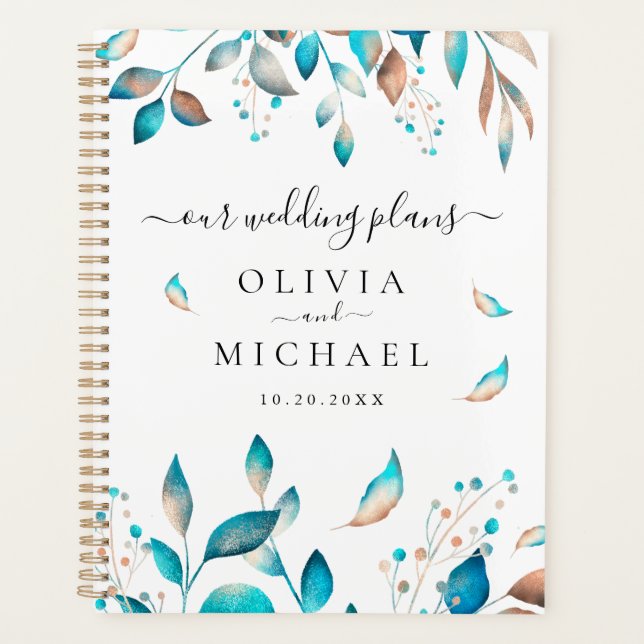 Agenda Marinho Elegante Greenery Wedding (Frente)