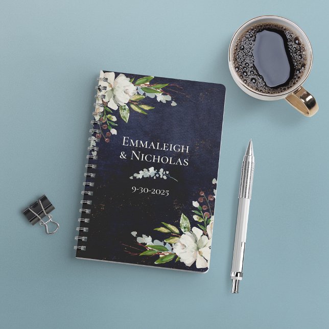 Agenda Marinho Floral Chic Rustic Casado Azul (Criador carregado)