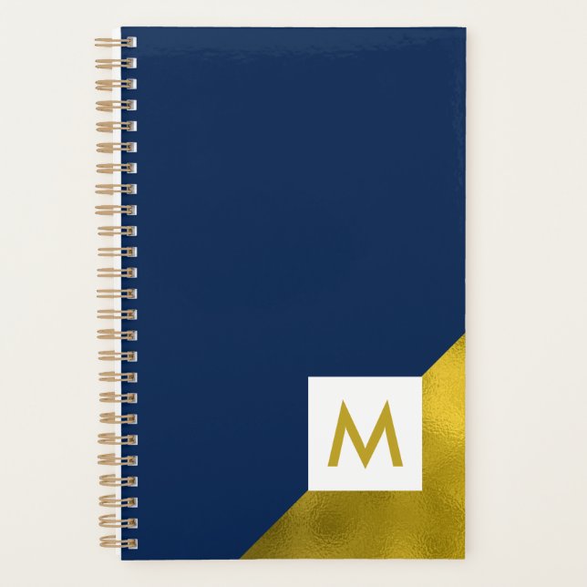 Agenda Marinho na moda e Monograma Dourado (Frente)