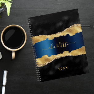 Agenda Marinho preto —  azul — marble name 2025
