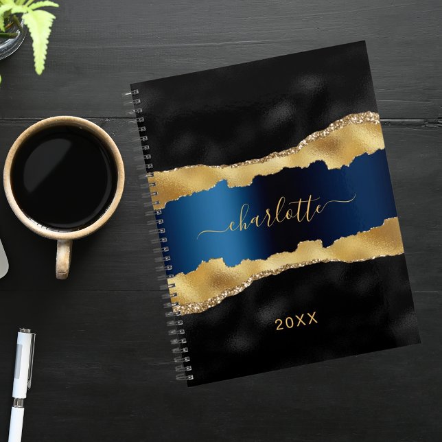 Agenda Marinho preto —  azul — marble name 2025 (Criador carregado)