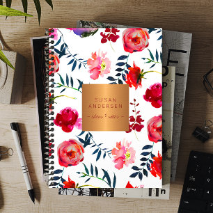 Agenda Marinho vermelho floral elegante rosa de ouro met