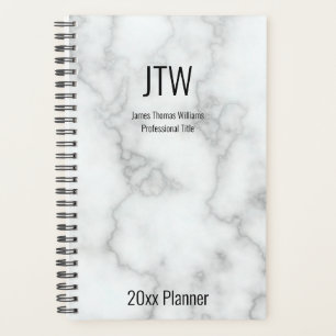 Agenda Mármaco Branco Elegante Faux Monograma 2025