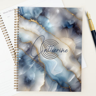 Agenda Mármore branco-azul-legante com veias Douradas