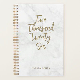 Agenda Mármore Branco Cinza Dourado Elegante Personalizad