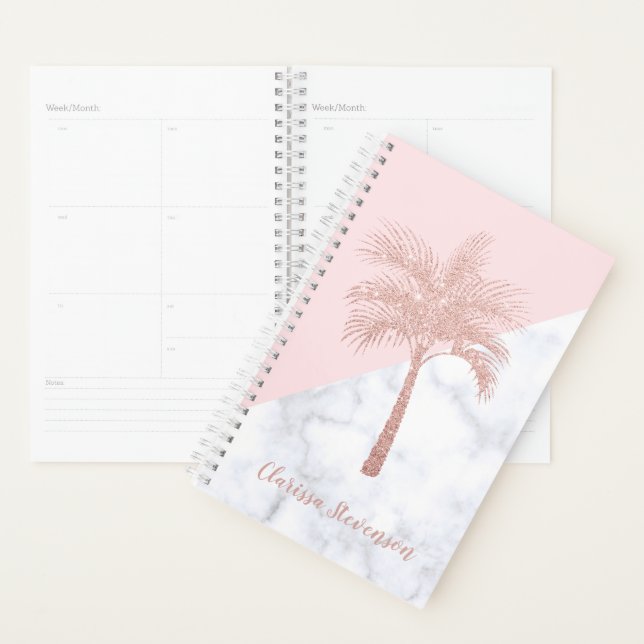 Agenda Mármore branco de palma branca de rosa de cinta El (Exibição)