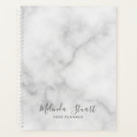 Agenda Mármore Branco de Script Moderno Profissional<br><div class="desc">Planejador Moderno Profissional com nome no estilo de fonte moderno de script da cinza com texto personalizado no estilo de fonte sans moderno da cinza em fundo de mármore branco.</div>