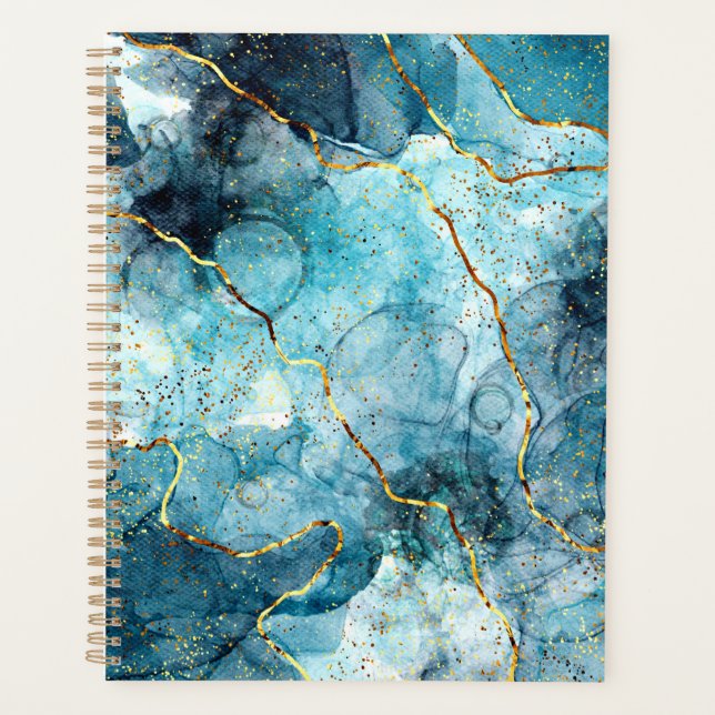 Agenda Mármore brilhante azul e dourado (Frente)
