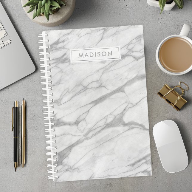 Agenda Mármore Cinza e Branco Nome Personalizado Personal (Criador carregado)