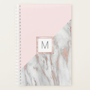 Agenda Mármore de Cinza rosa Rosa Gold Foil Moderna   MO