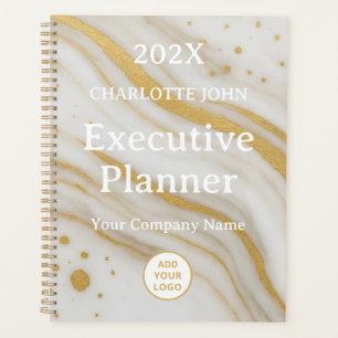 Agenda Mármore Dourado Executivo Nome Personalizado 2026