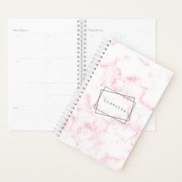 Agenda mármore elegante, cor-de-rosa-rosa-branco-pastel