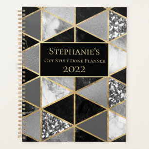 Agenda Mármore Geométrico Preto e Branco Personalizado