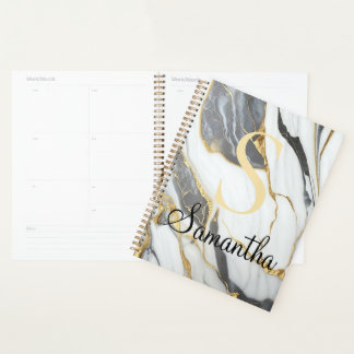 Agenda Mármore Luxuoso Personalizado Dourado Cinza & Bran