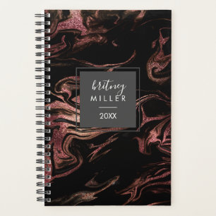 Agenda Mármore negro rosa de ouro de cobre elegante