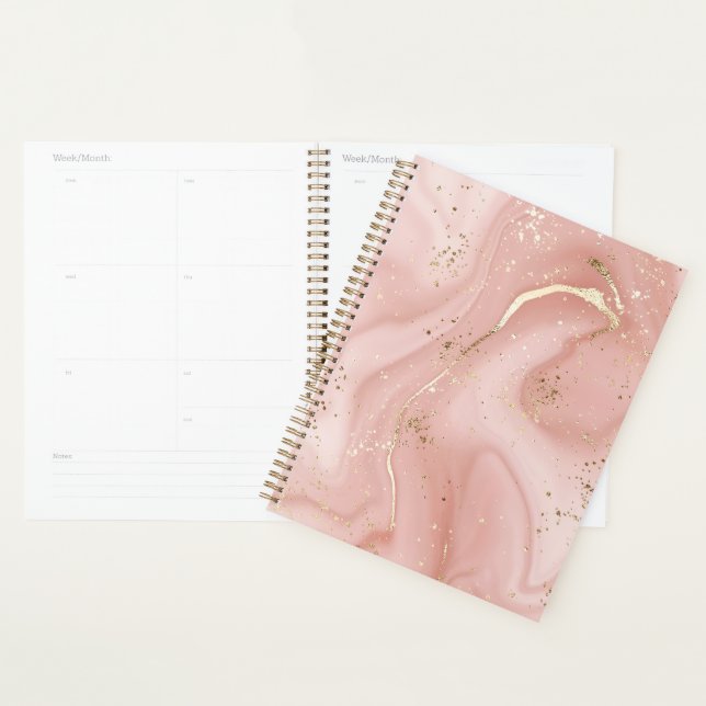 Agenda Mármore Rosa Bege com Glitter Dourado Padrão Abstr (Exibição)