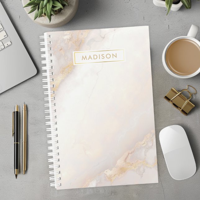 Agenda Mármore Rosa e Dourado Nome Personalizado Personal (Criador carregado)