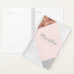 Agenda mármore, rosa, ouro, cinza e rosa-pincel