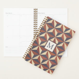 Agenda Marrom e Azul-Marinho Geométrico Elegante Monogram