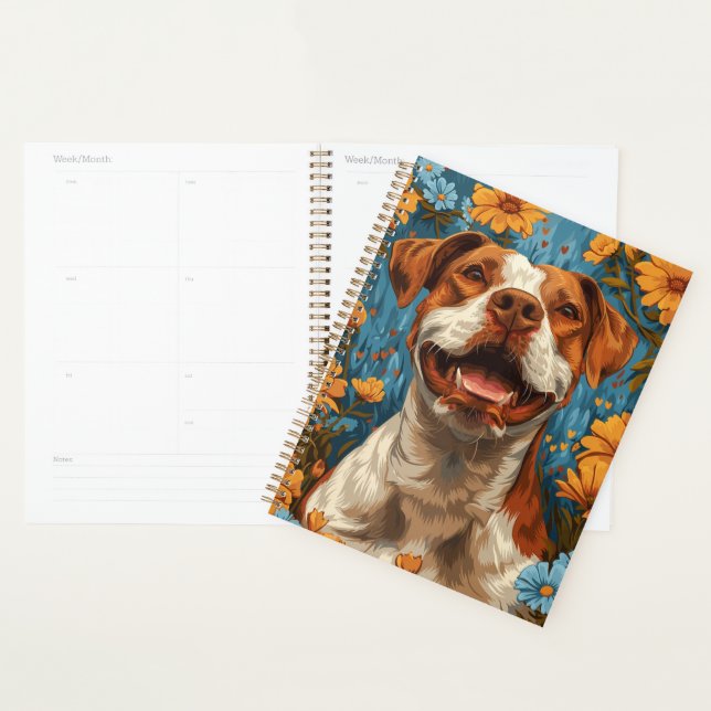 Agenda Marrom e Cachorro Branco e Flores (Exibição)