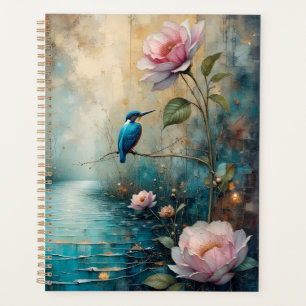 Agenda Martim-pescador e rosas cor-de-rosa