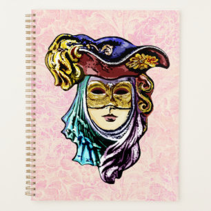 Agenda Máscara de mascarada no Padrão de Brocade Rosa Dus