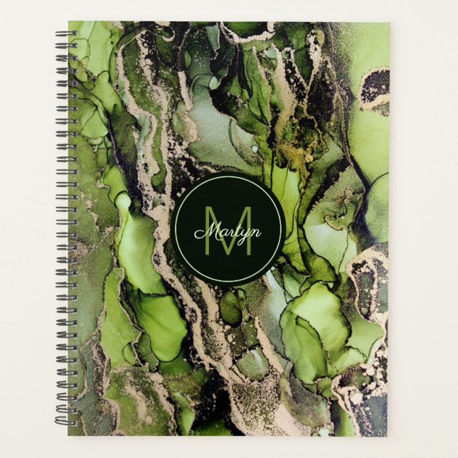 Agenda Masculina denominada Abstrato preto verde Dourado (Frente)