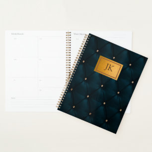 Agenda Masculino visual de couro marrom verde, diamantes