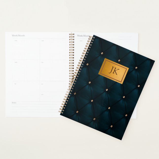 Agenda Masculino visual de couro marrom verde, diamantes (Exibição)