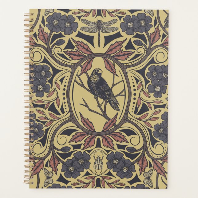 Agenda Mauve, Tan & Cinza Crow & Dragonfly Floral (Frente)
