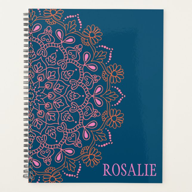 Agenda Medalhão Mandala Boho Moderno em Verde Personaliza (Frente)