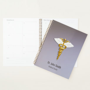 Agenda Medicina Elegante Dourada Caduceus White Wings