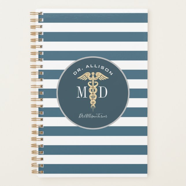 Agenda Médico Caduceus Dusty Blue Personalizado (Frente)
